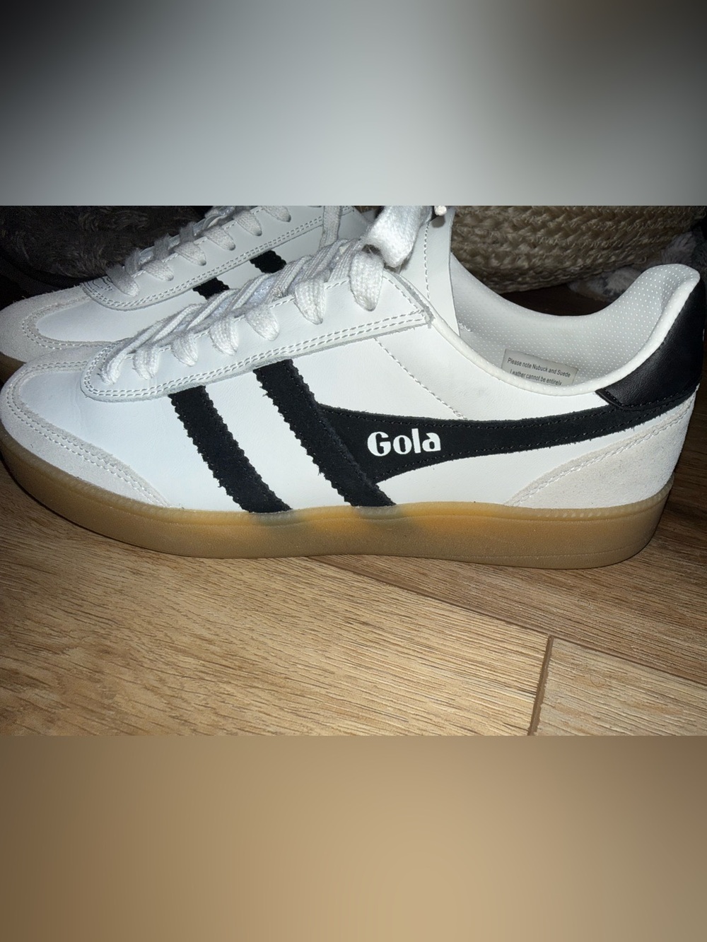 Gola White Sneakers with Black Stripes and Gum Sole